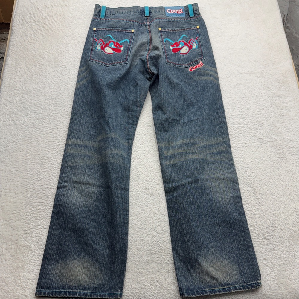 Coogi Mens Embroidered Straight Leg Jeans Blue Medium Wash 36x34 Y2K Streetwear